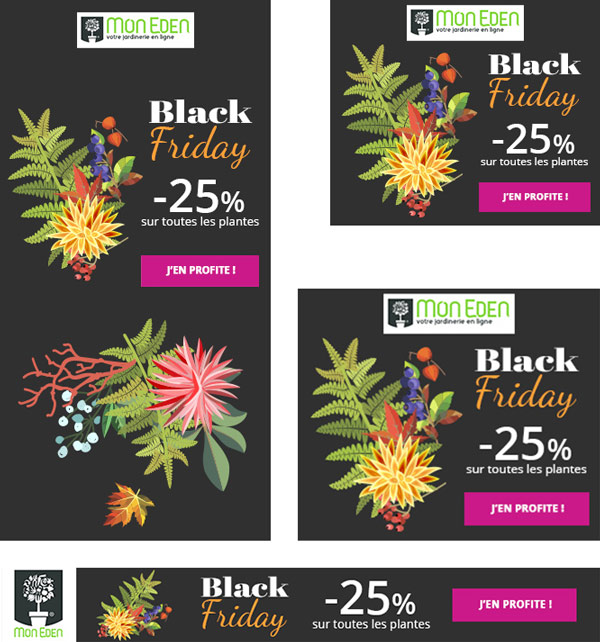 Différents formats de bannières display sur le thème "Black Friday"