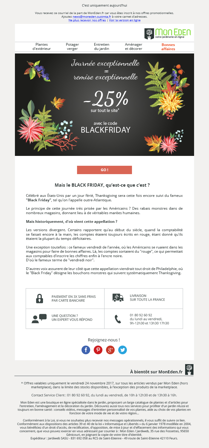 Emailing pour le lancement de la campagne "Black Friday"