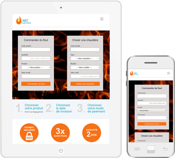 Site fictif d'ABC Chauffage - version mobile et tablette - projet d'étude